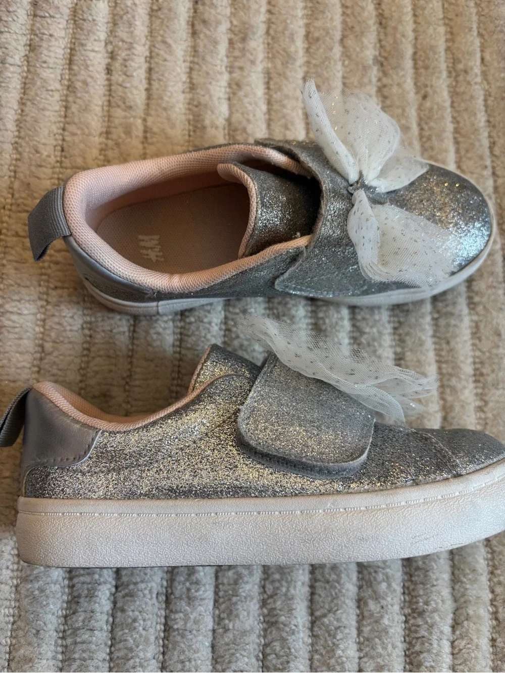 H&M Silver Glitter Kids Slip-On Sneakers with Tulle Bow
